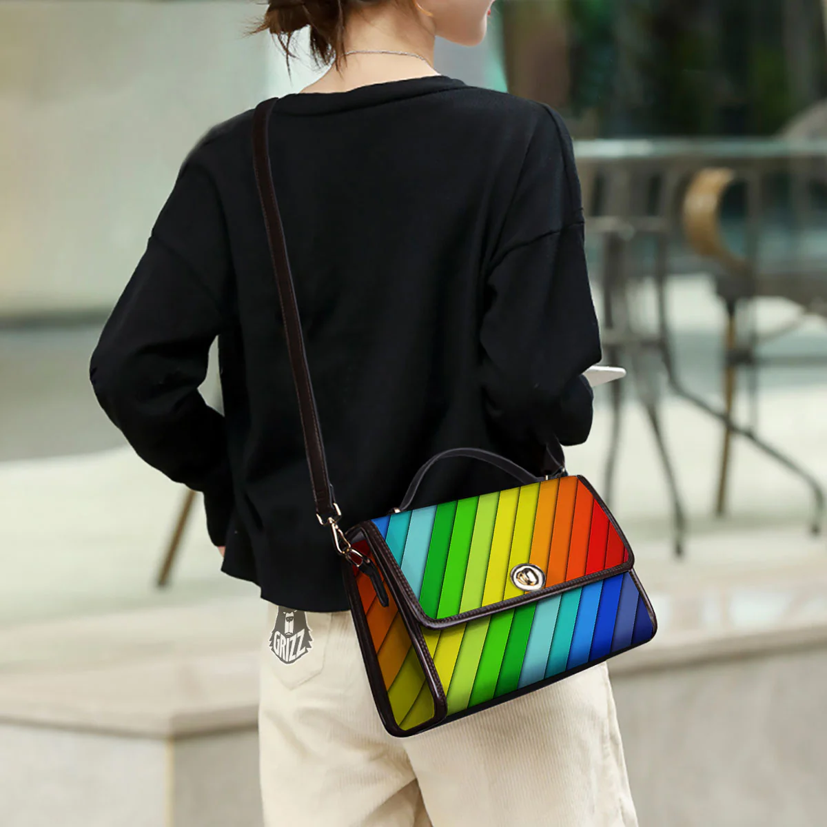 Lines Rainbow Diagonal Print Pattern Women's Satchel Bag - Image 3