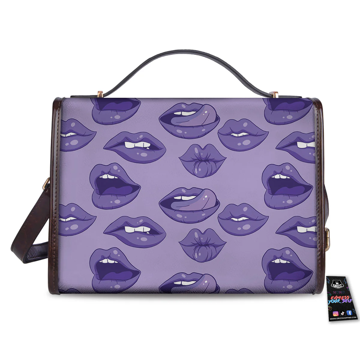Lips Purple Print Pattern Women's Satchel Bag - Image 2