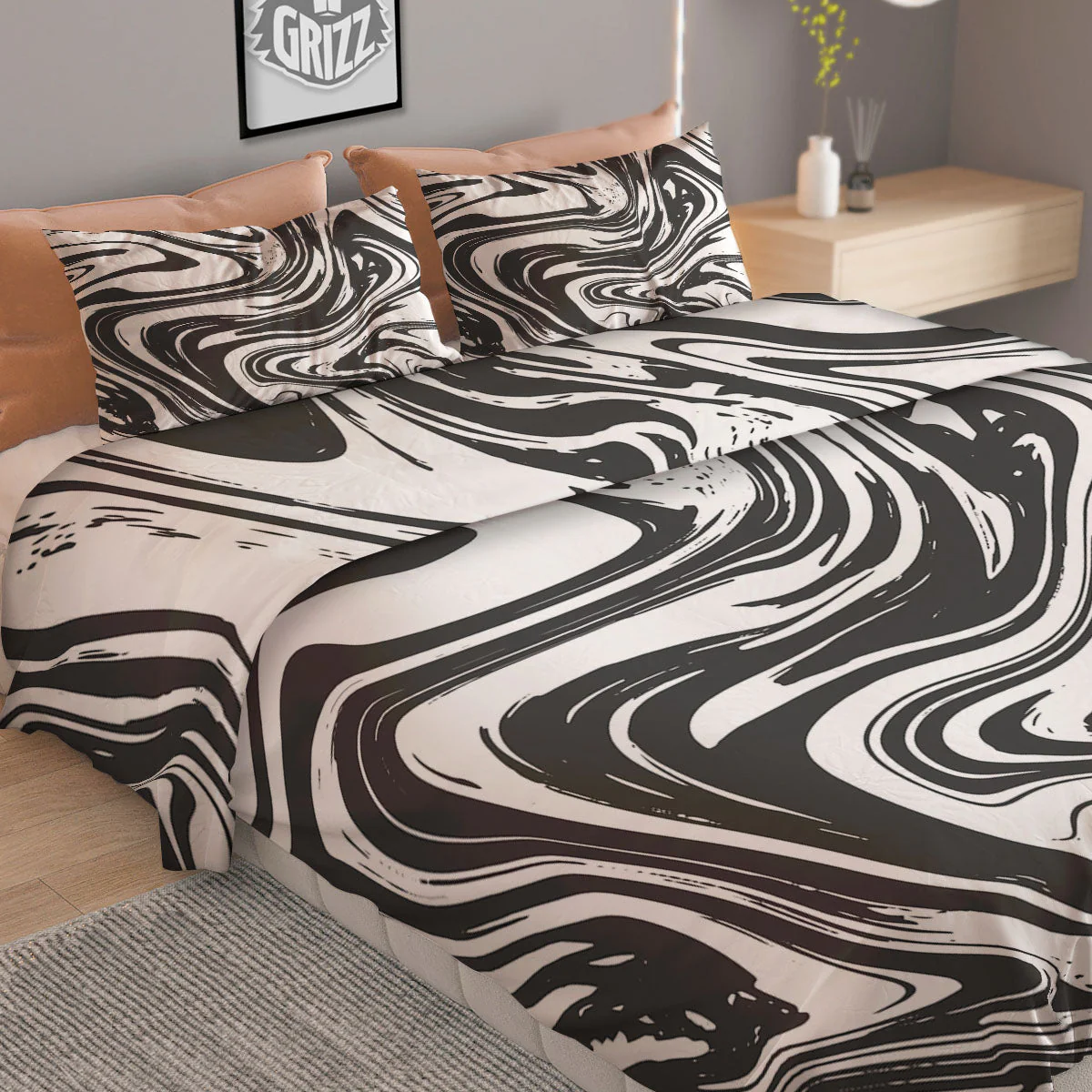 Liquid Marble Black White Print Duvet Cover Bedding Set - Image 2