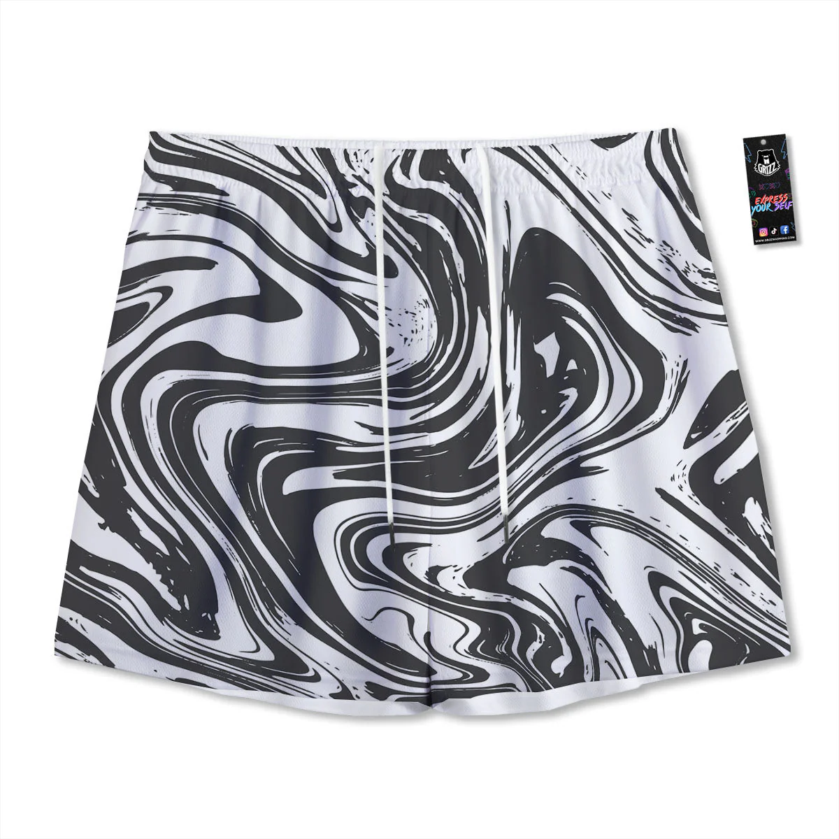 Liquid Marble Black White Print Mesh Shorts