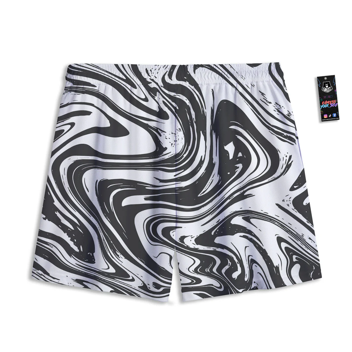 Liquid Marble Black White Print Mesh Shorts - Image 2