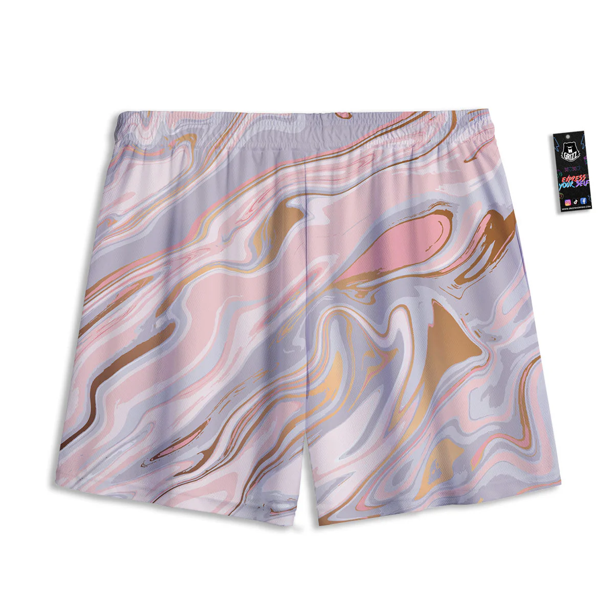 Liquid Marble Pink Print Mesh Shorts - Image 2