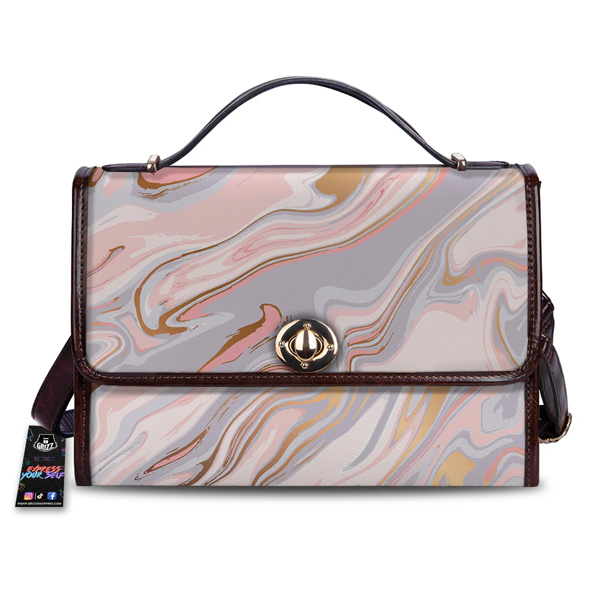 Liquid Marble Pink Print Women's Satchel Bag