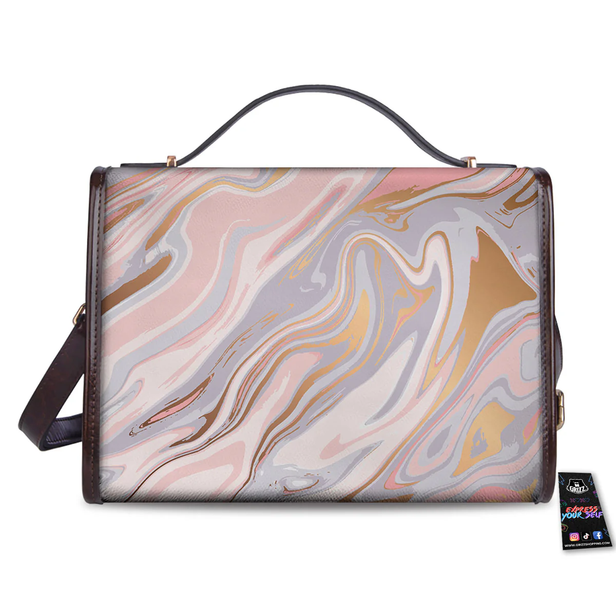 Liquid Marble Pink Print Women's Satchel Bag - Image 2