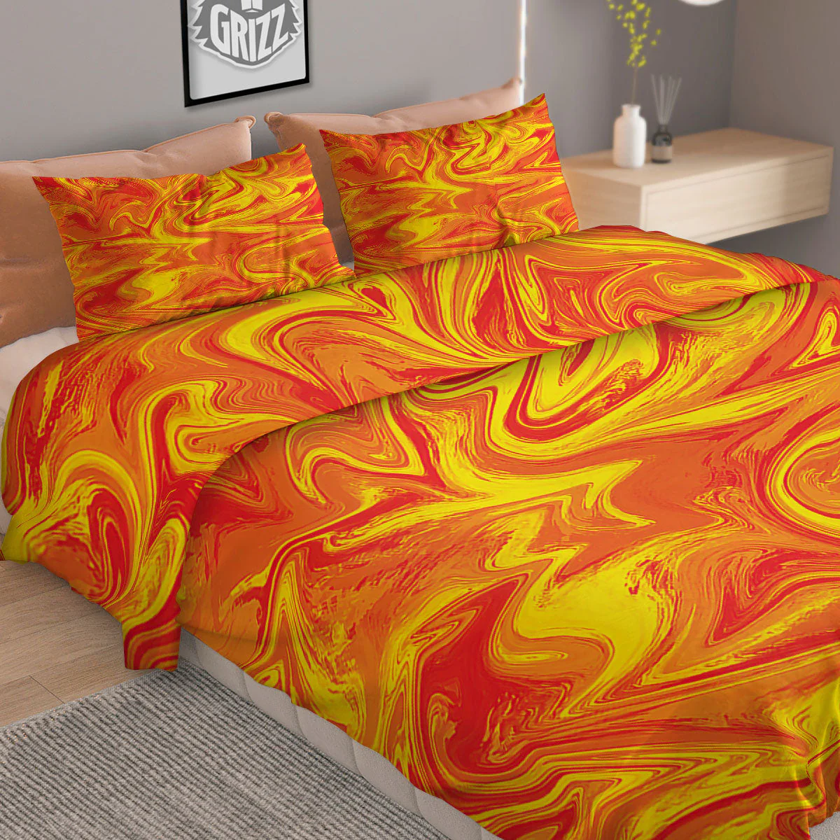 Liquid Psychedelic Trippy Orange Print Duvet Cover Bedding Set - Image 2