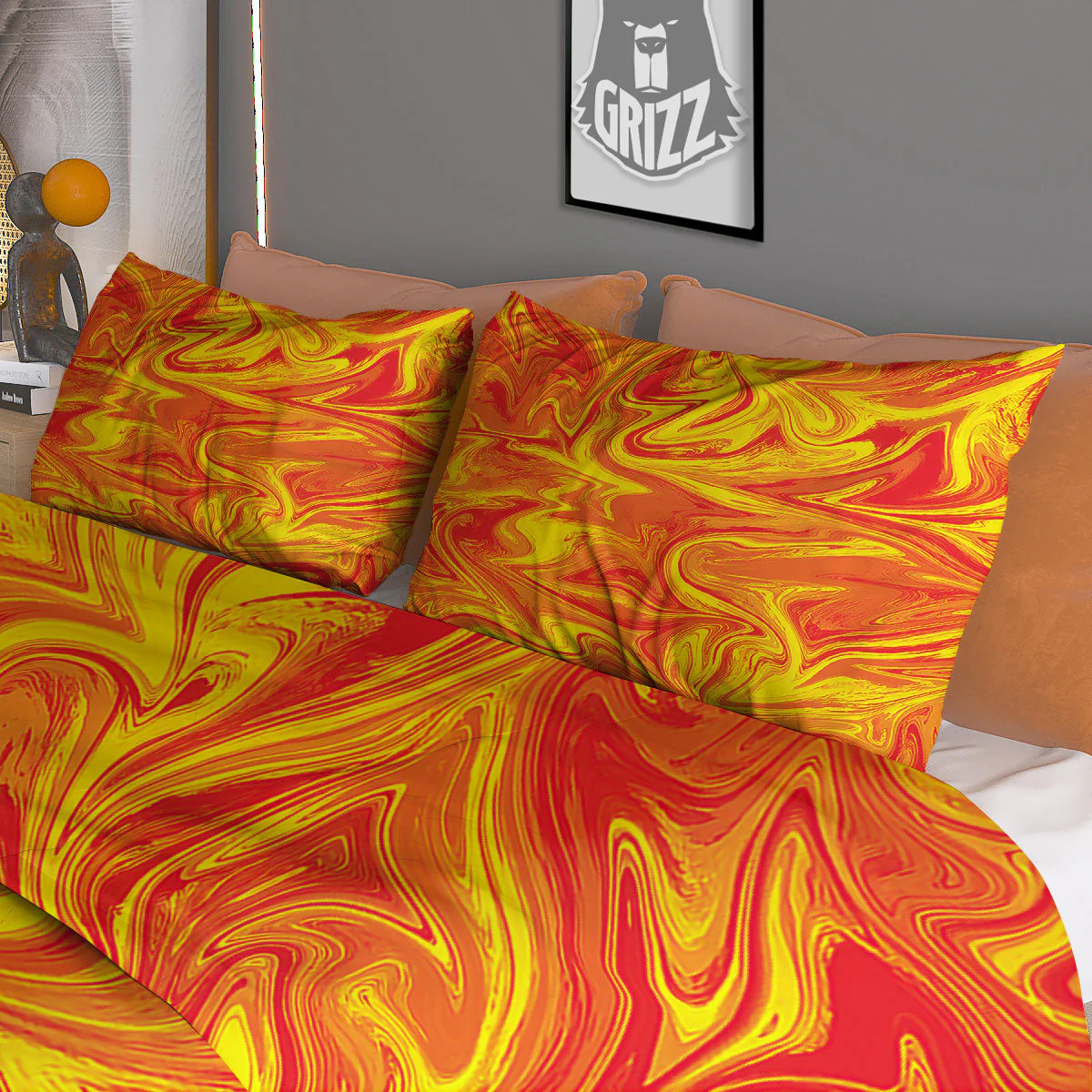 Liquid Psychedelic Trippy Orange Print Duvet Cover Bedding Set - Image 3