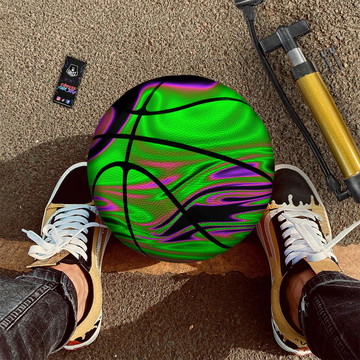 Liquid Trippy Green Abstract Print Basketball - Image 2