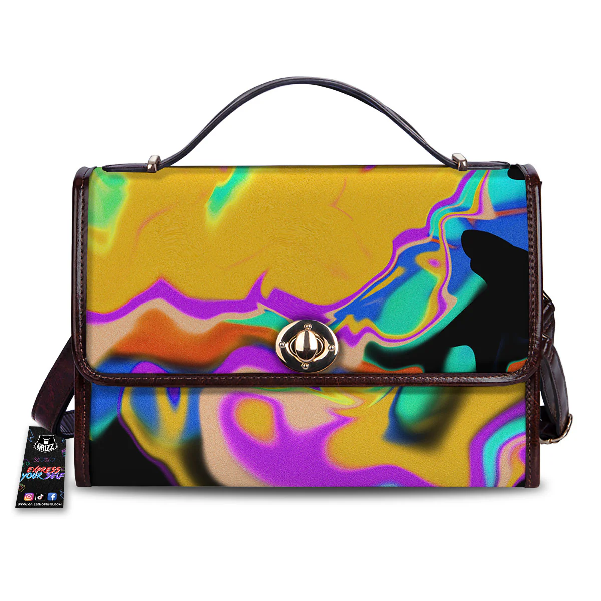 Liquid Trippy Holographic Neon Print Women's Satchel Bag