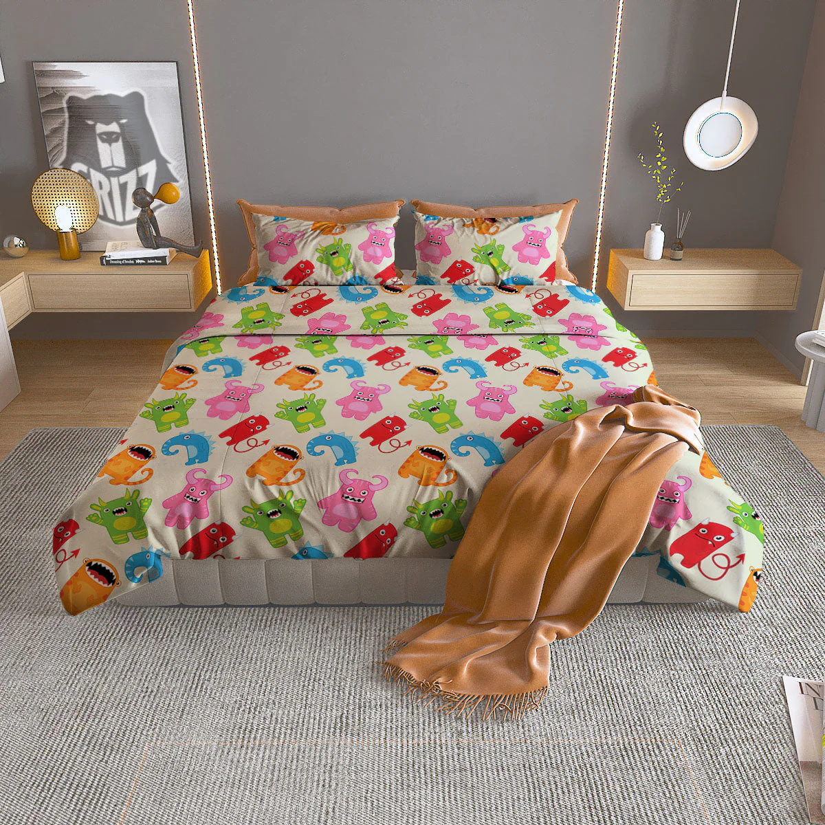 Little Monster Print Pattern Duvet Cover Bedding Set