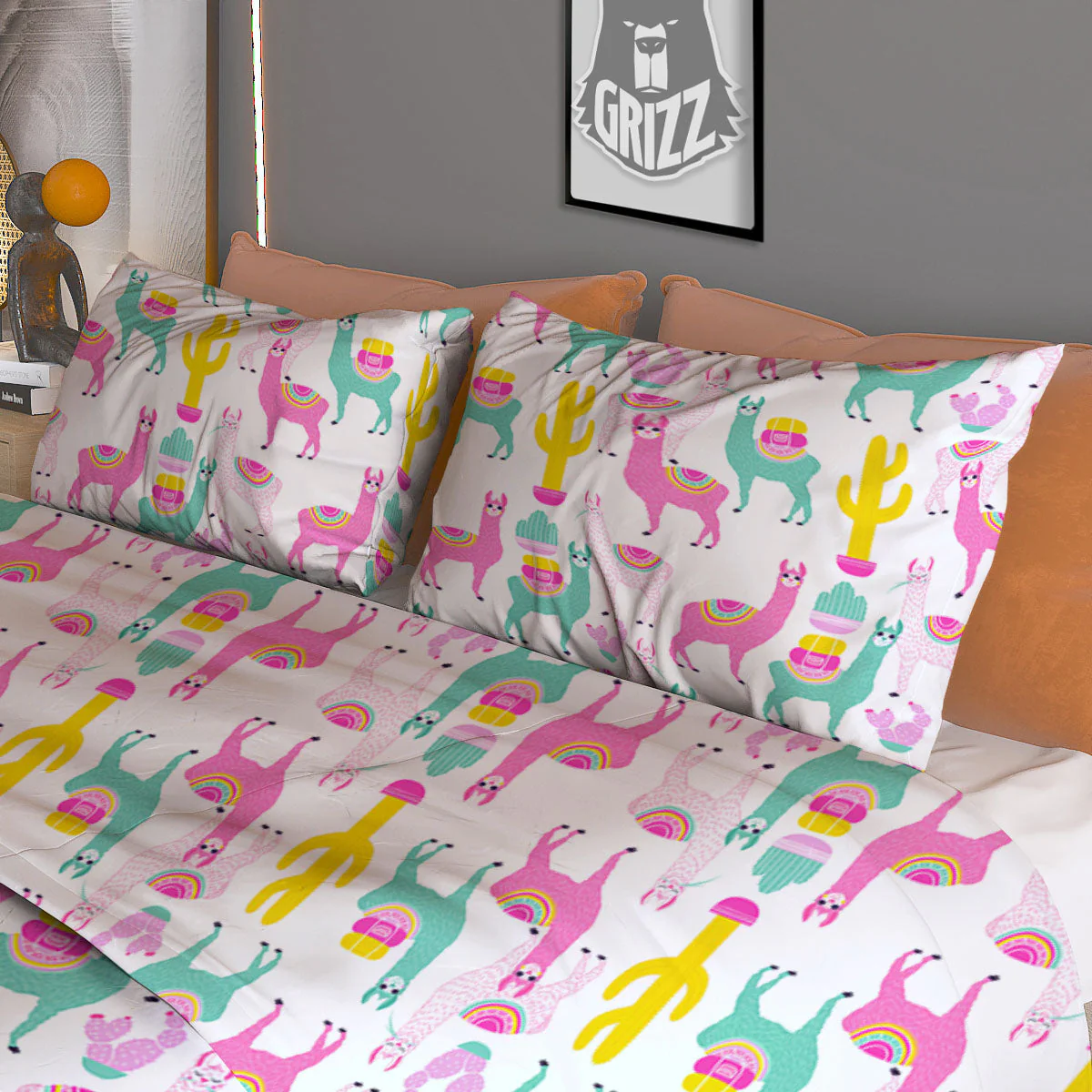 Llama And Cartoon Cactus Print Pattern Duvet Cover Bedding Set - Image 3