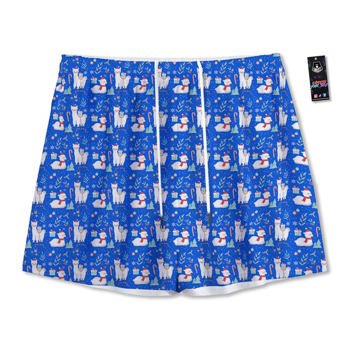 Llama Christmas Print Pattern Mesh Shorts
