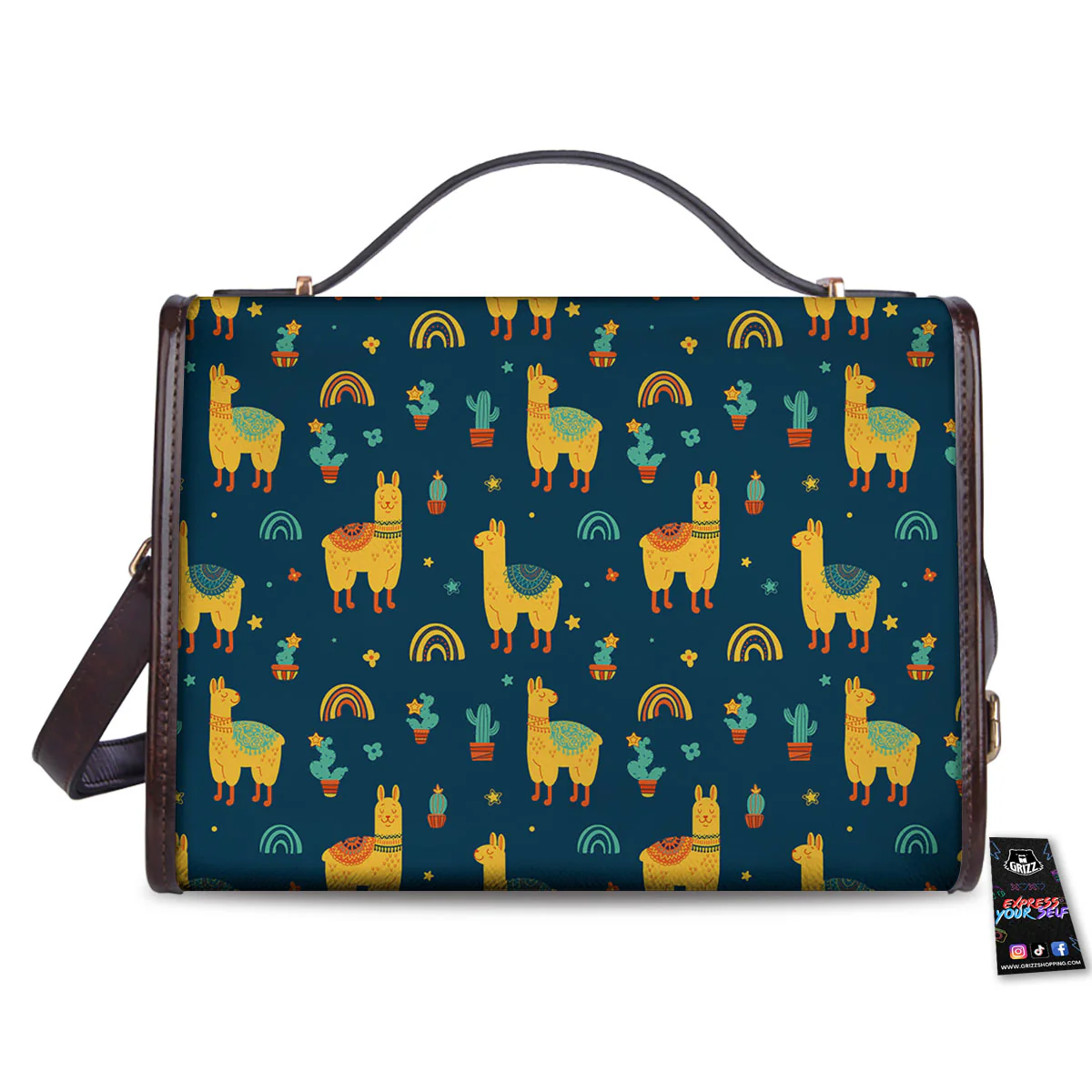 Llama Yellow Print Pattern Women's Satchel Bag - Image 2