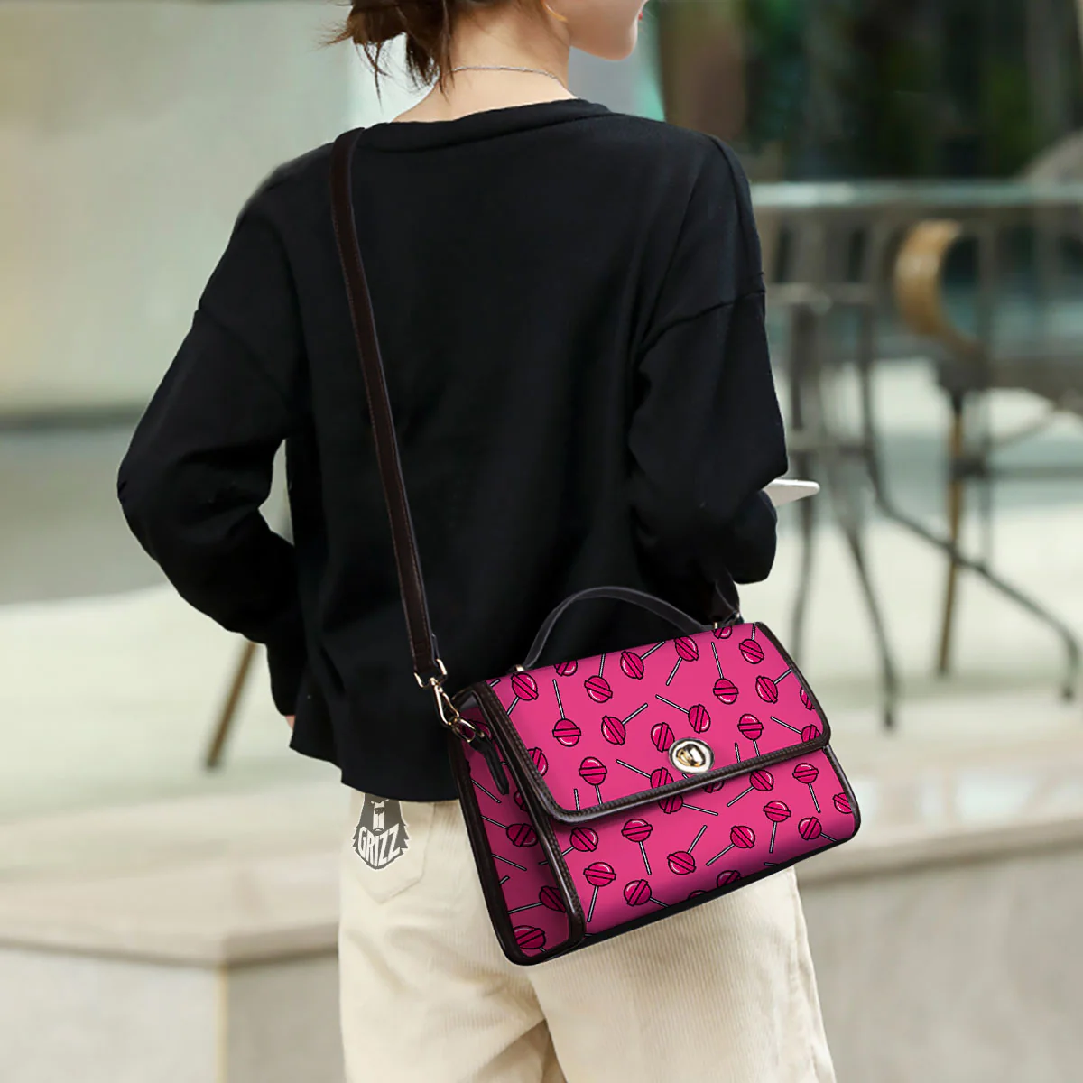 Lollipop Candy Pink Print Pattern Women's Satchel Bag - Image 3