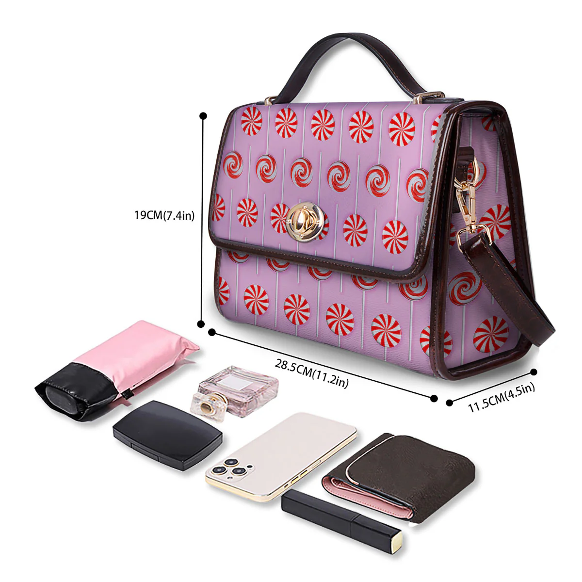 Lollipop Candy Red Print Pattern Women's Satchel Bag - Image 4