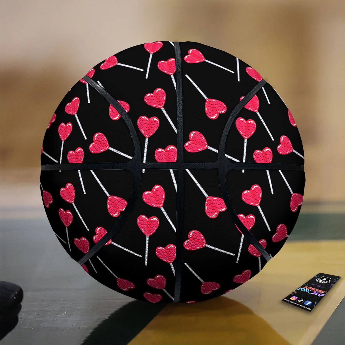 Lollipop Red Heart Print Pattern Basketball