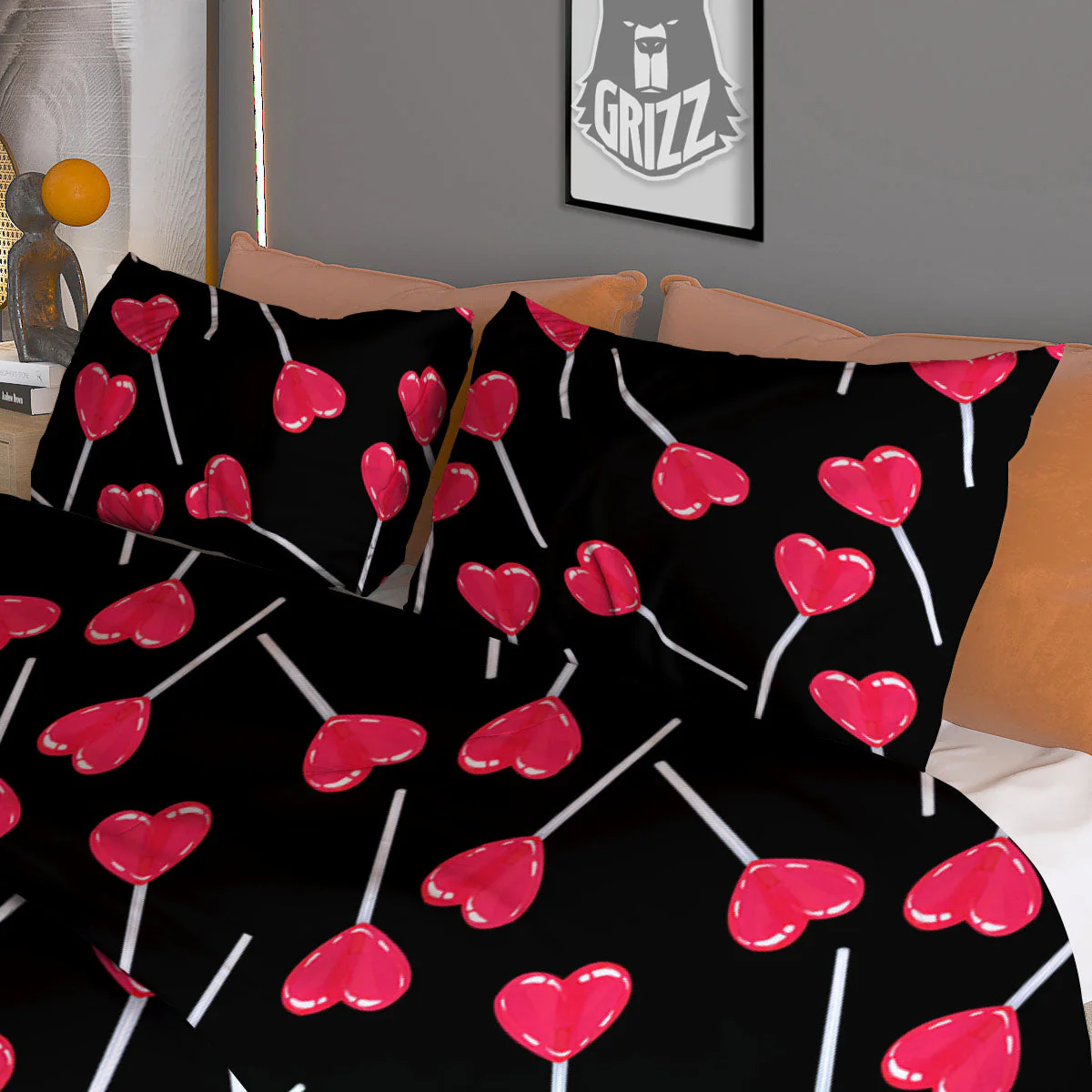 Lollipop Red Heart Print Pattern Duvet Cover Bedding Set - Image 3