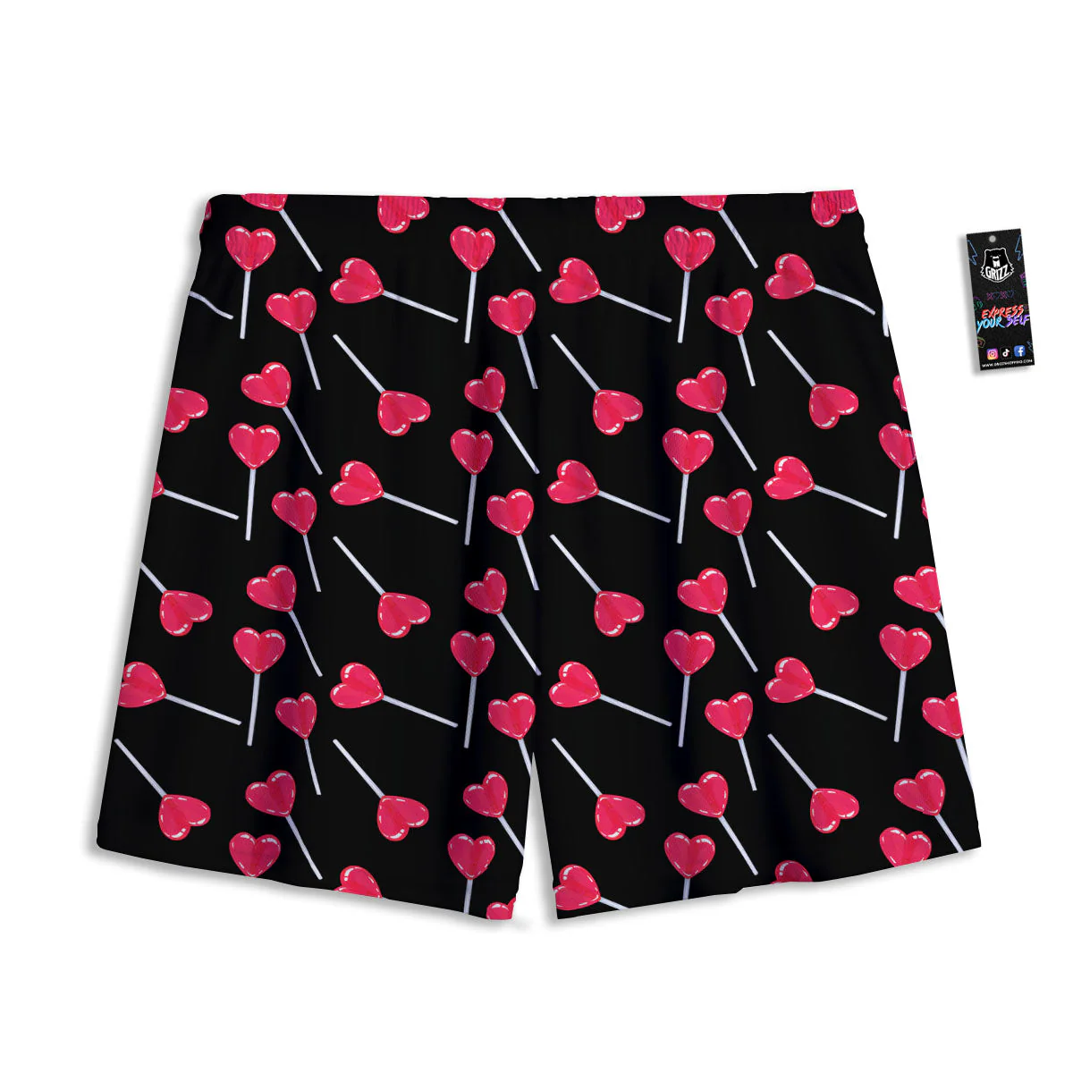 Lollipop Red Heart Print Pattern Mesh Shorts - Image 2