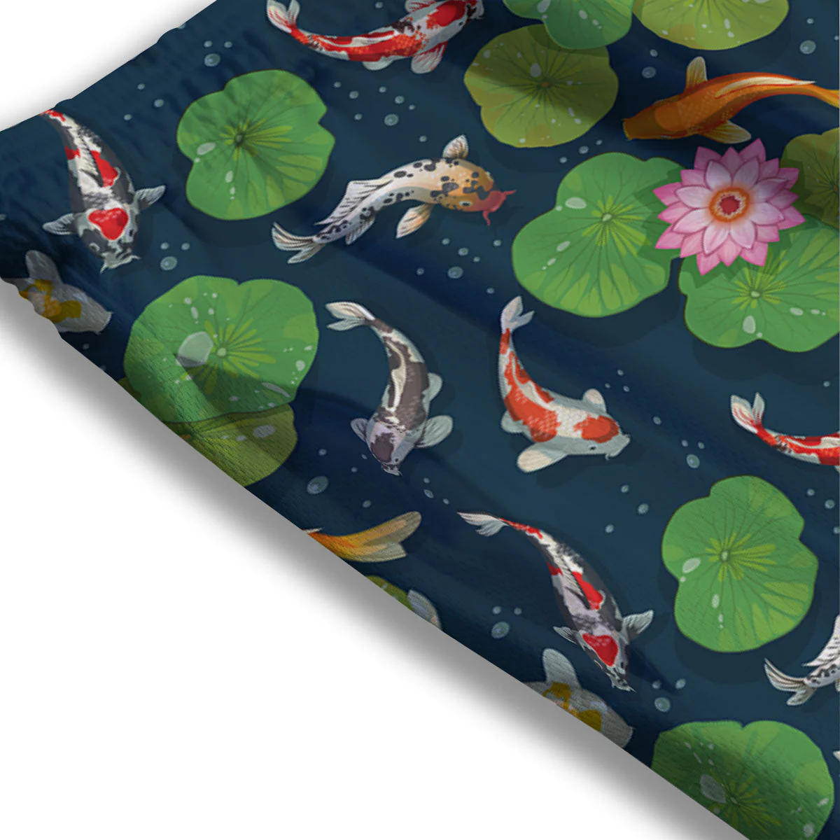 Lotus And Koi Carp Print Pattern Mesh Shorts - Image 3