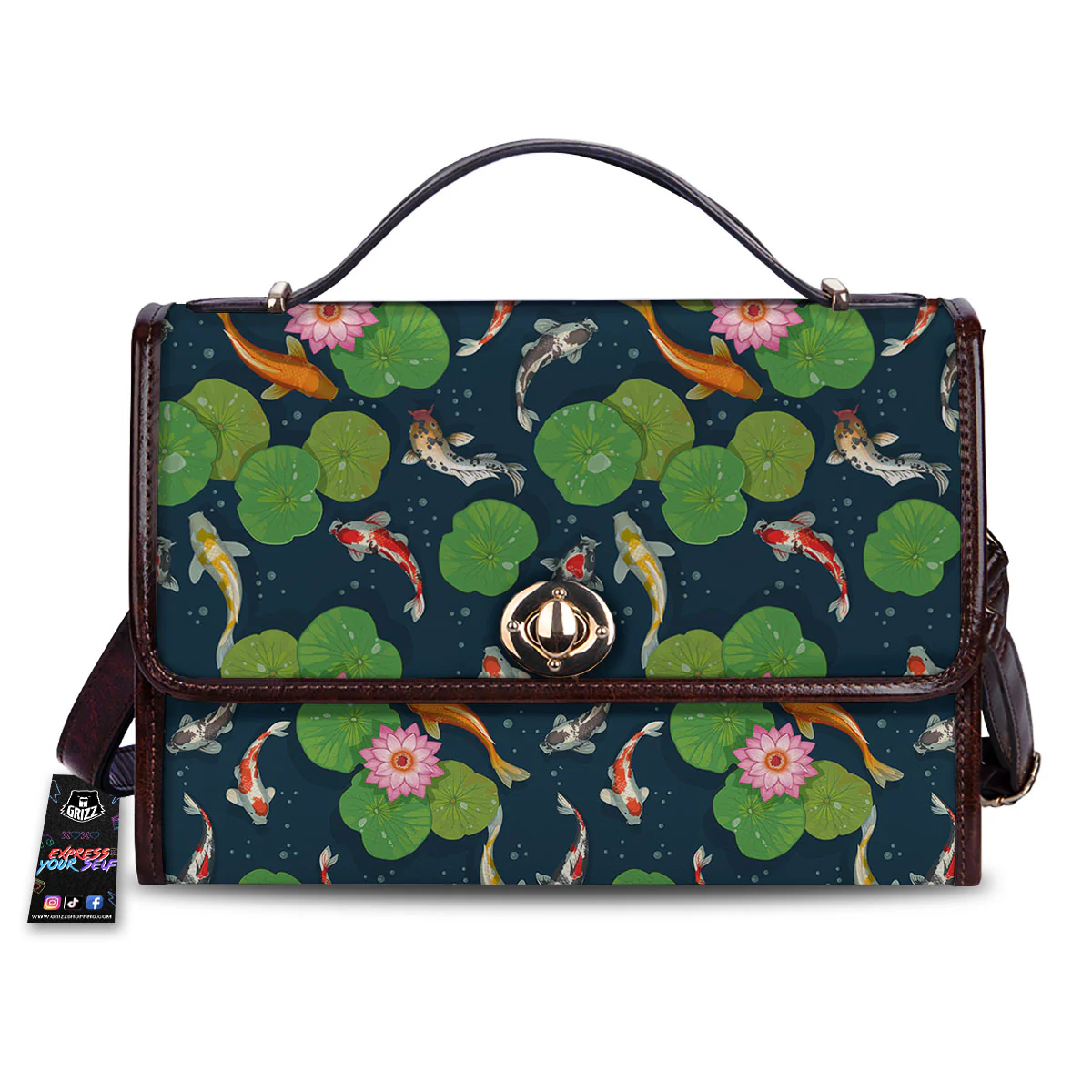 Lotus And Koi Carp Print Pattern Women's Satchel Bag