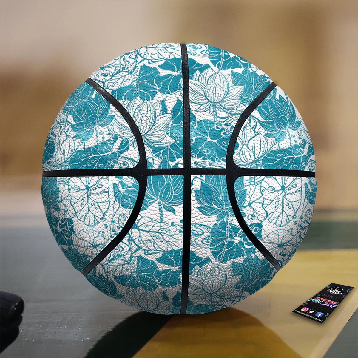 Lotus Blue And White Flower Print Pattern Basketball