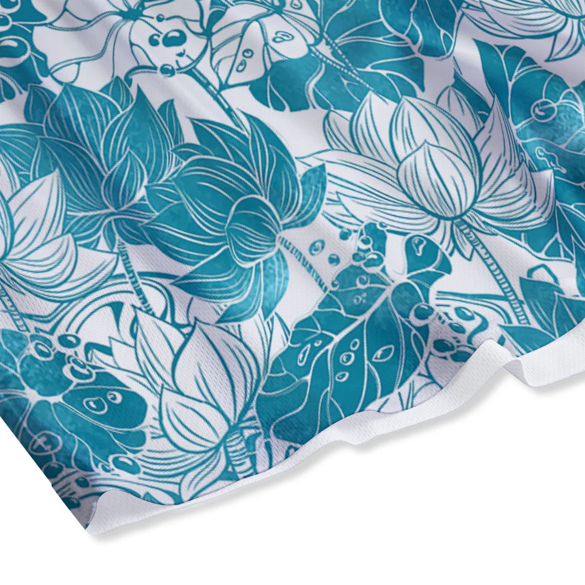 Lotus Blue And White Flower Print Pattern Mesh Shorts - Image 4