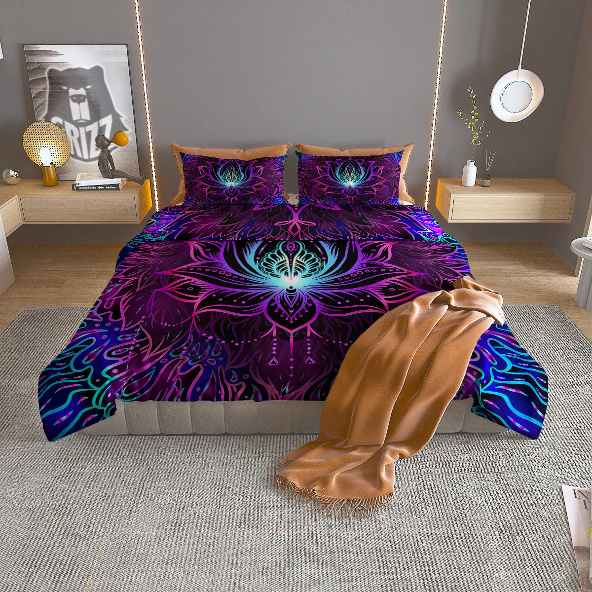 Lotus Boho Spiritual Print Duvet Cover Bedding Set