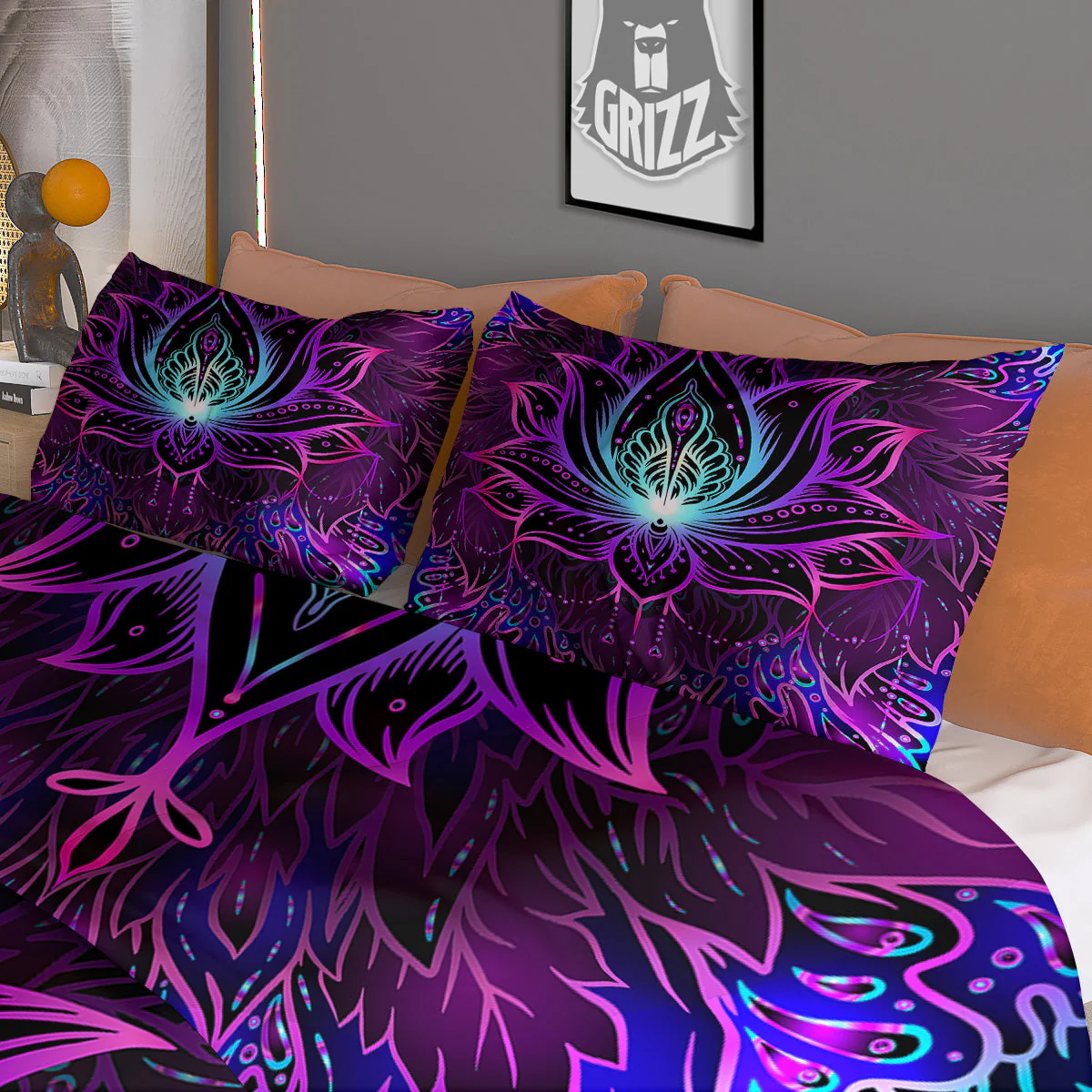 Lotus Boho Spiritual Print Duvet Cover Bedding Set - Image 3