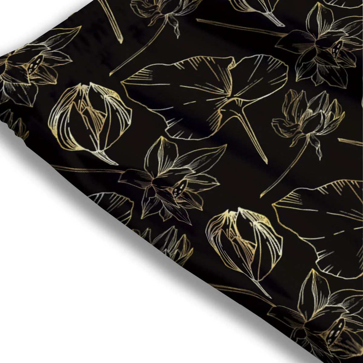 Lotus Flower Gold And Black Print Mesh Shorts - Image 3