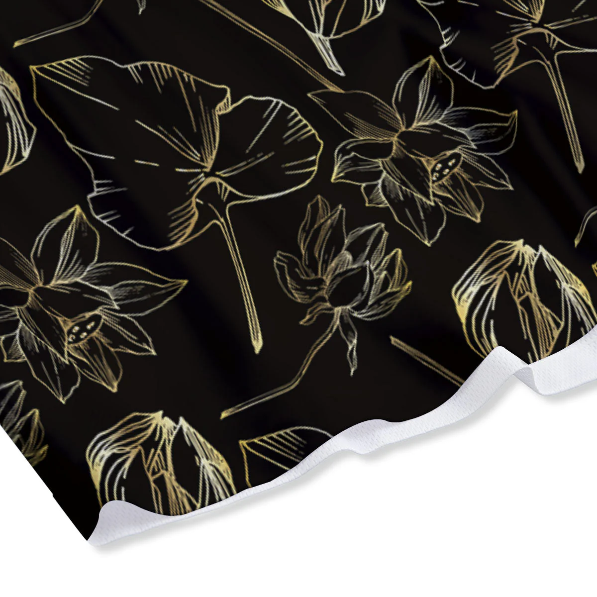 Lotus Flower Gold And Black Print Mesh Shorts - Image 4