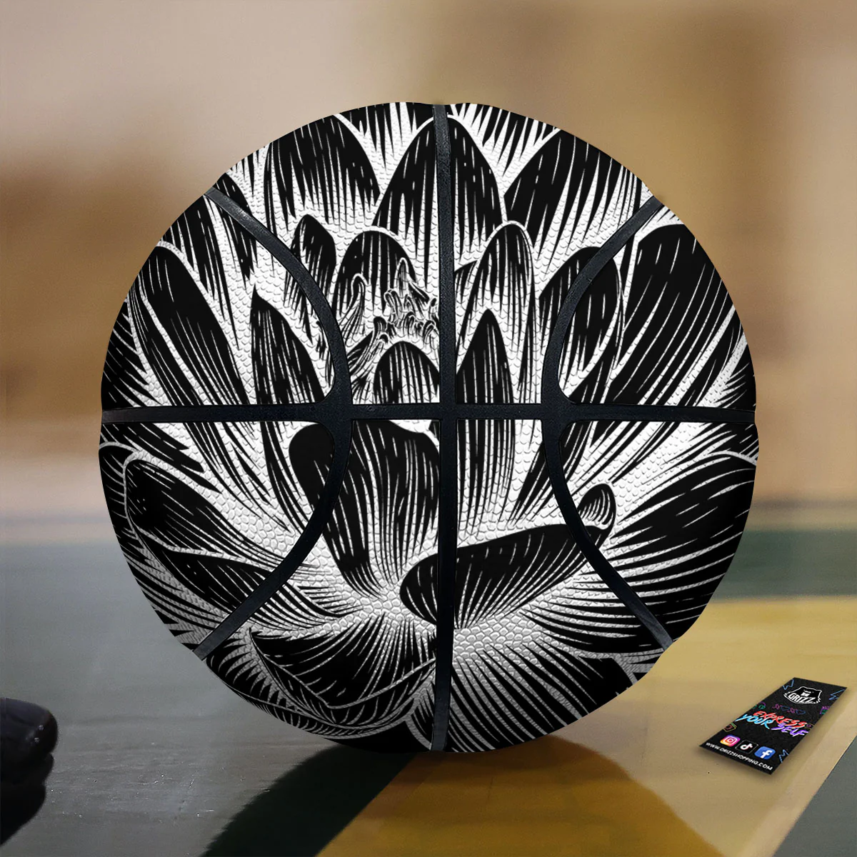 Lotus Flower White And Black Print Basketball