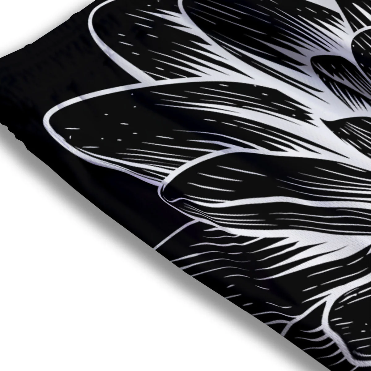 Lotus Flower White And Black Print Mesh Shorts - Image 3