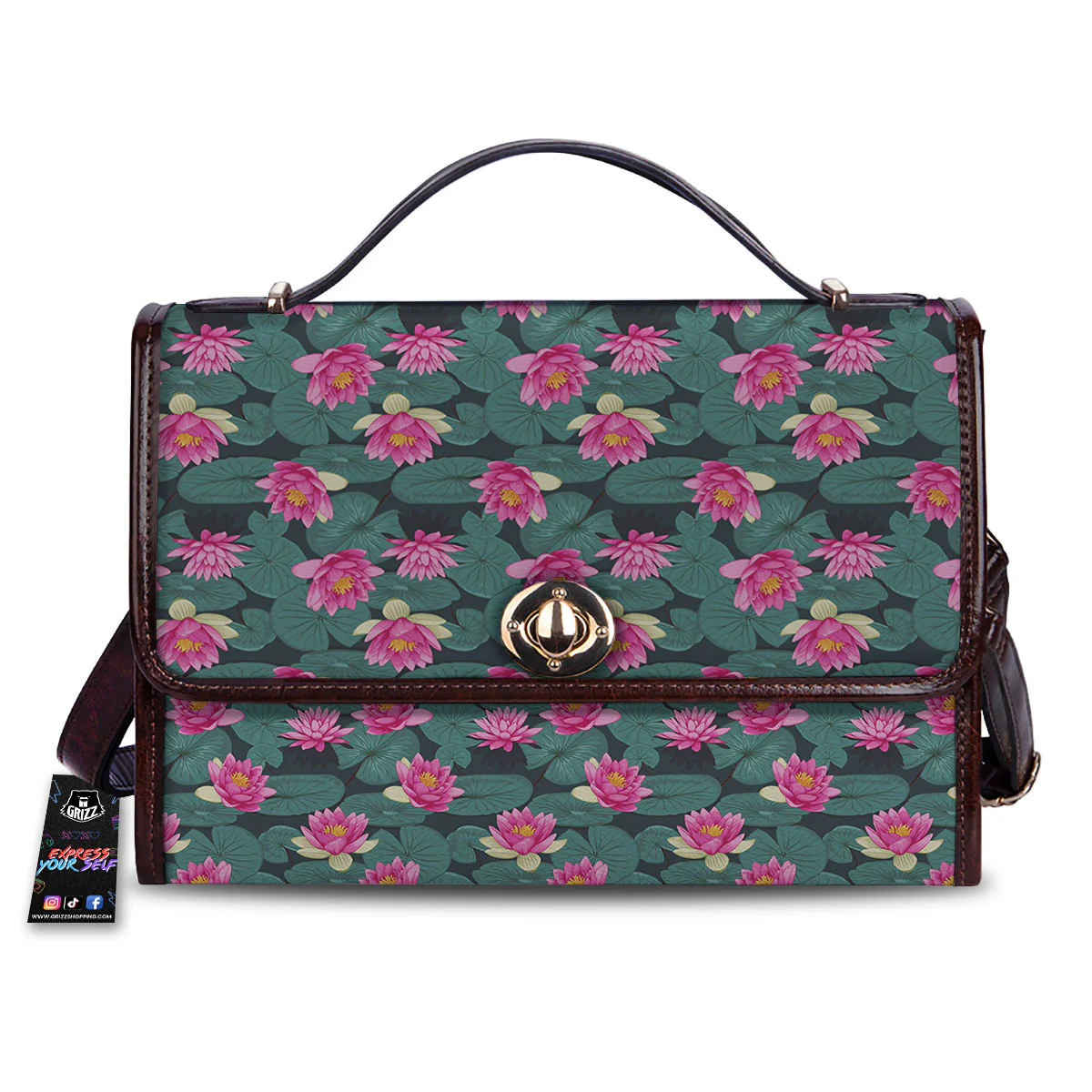 Lotus Hot Pink Print Pattern Women's Satchel Bag