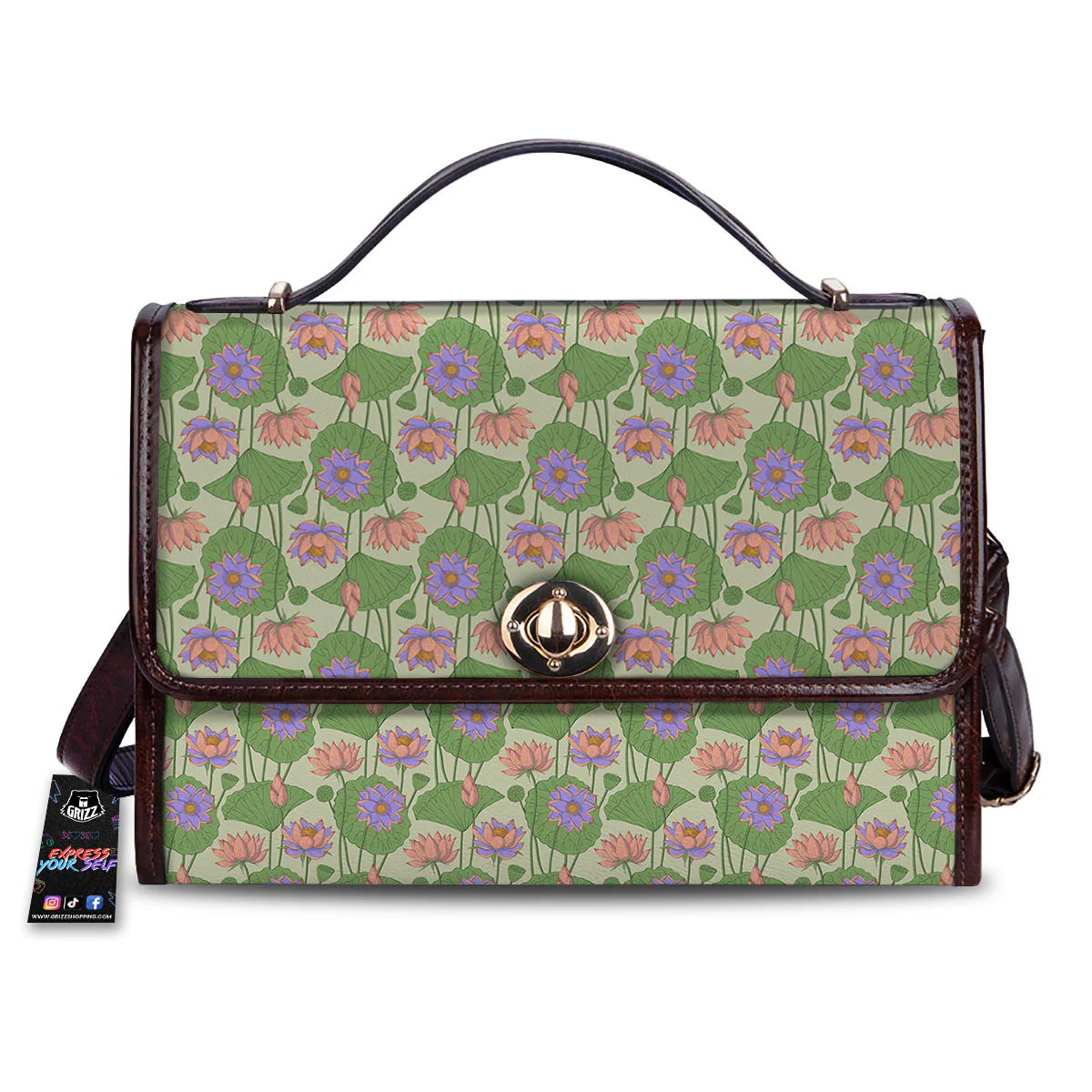 Lotus Leaf And Flower Print Pattern Women's Satchel Bag