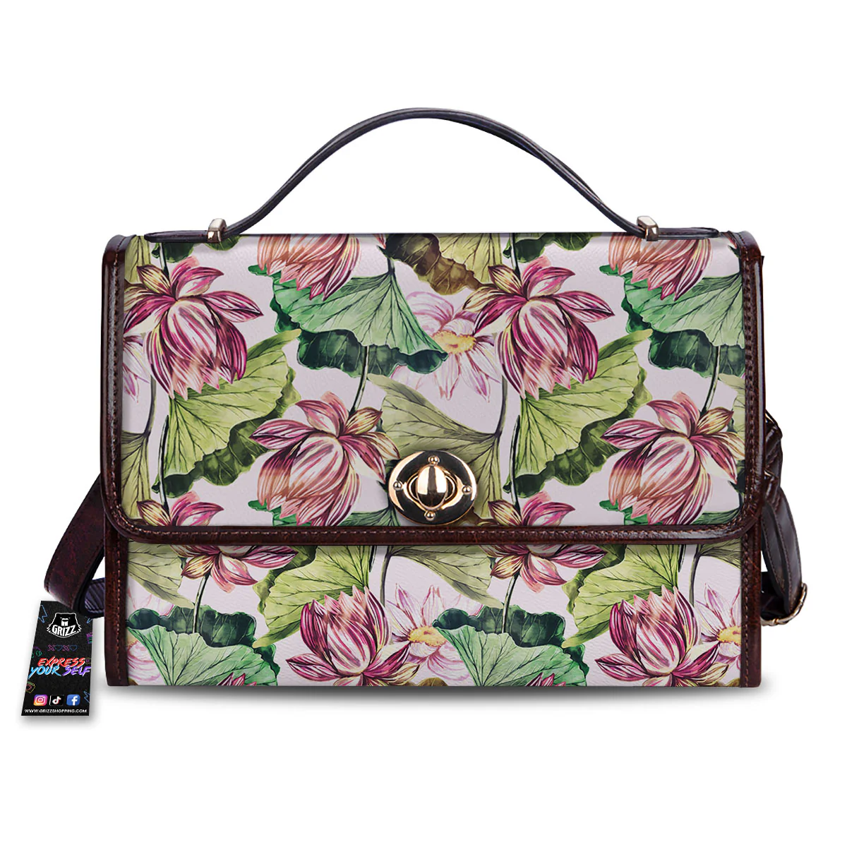 Lotus Pink Print Pattern Women's Satchel Bag