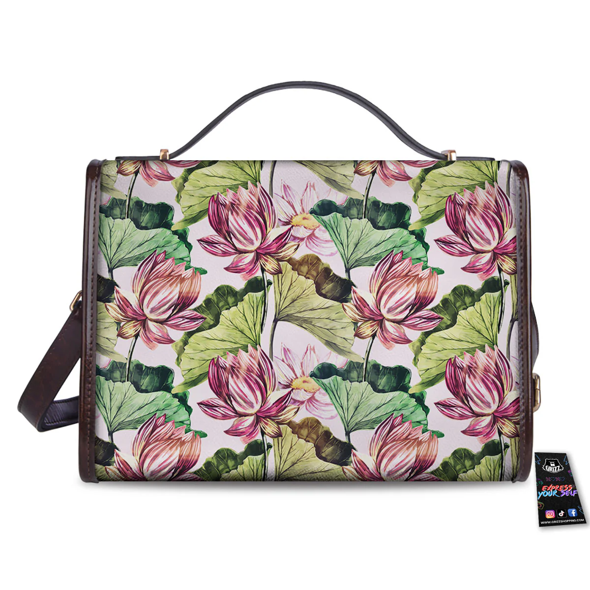 Lotus Pink Print Pattern Women's Satchel Bag - Image 2