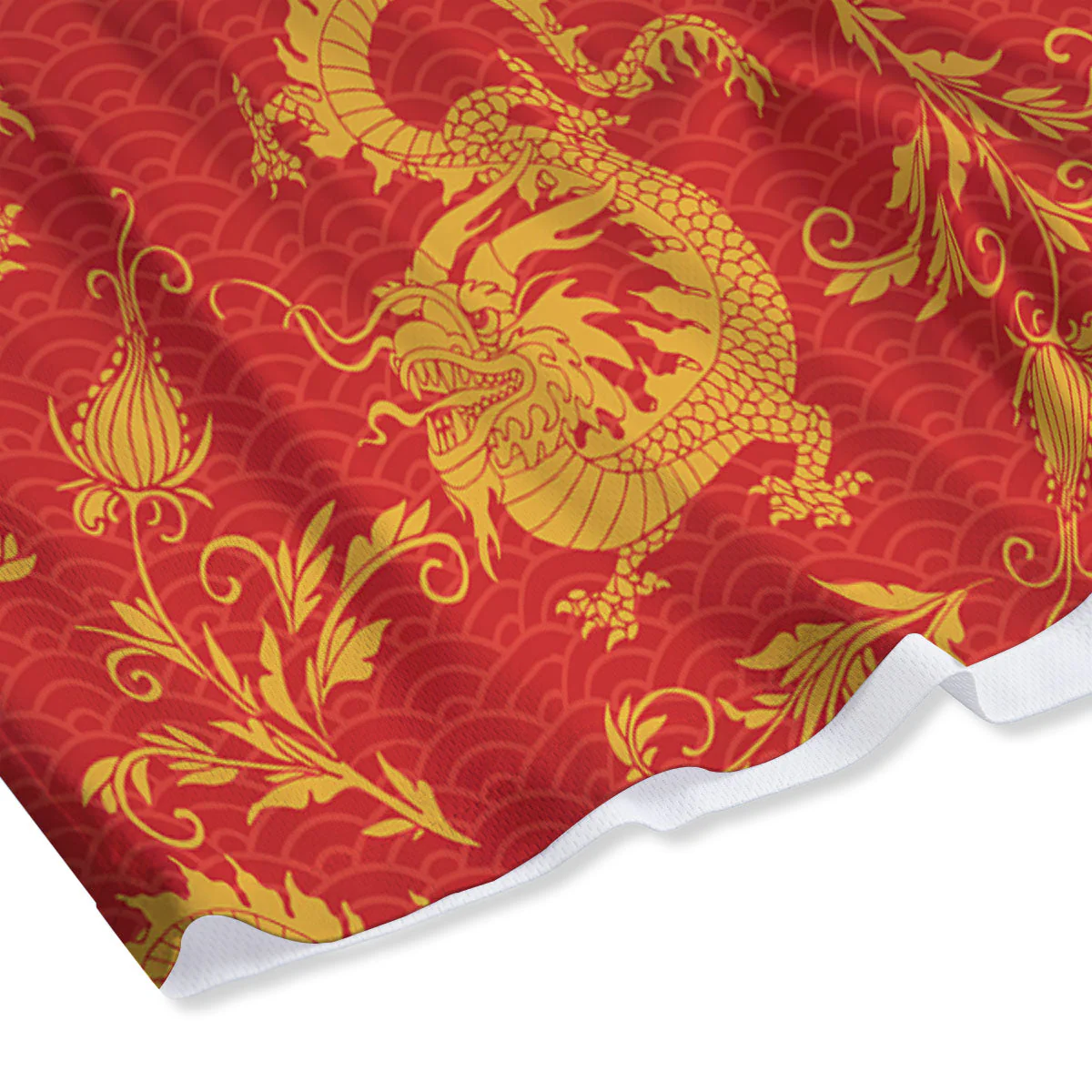 Lotus Red Dragon Print Pattern Mesh Shorts - Image 4