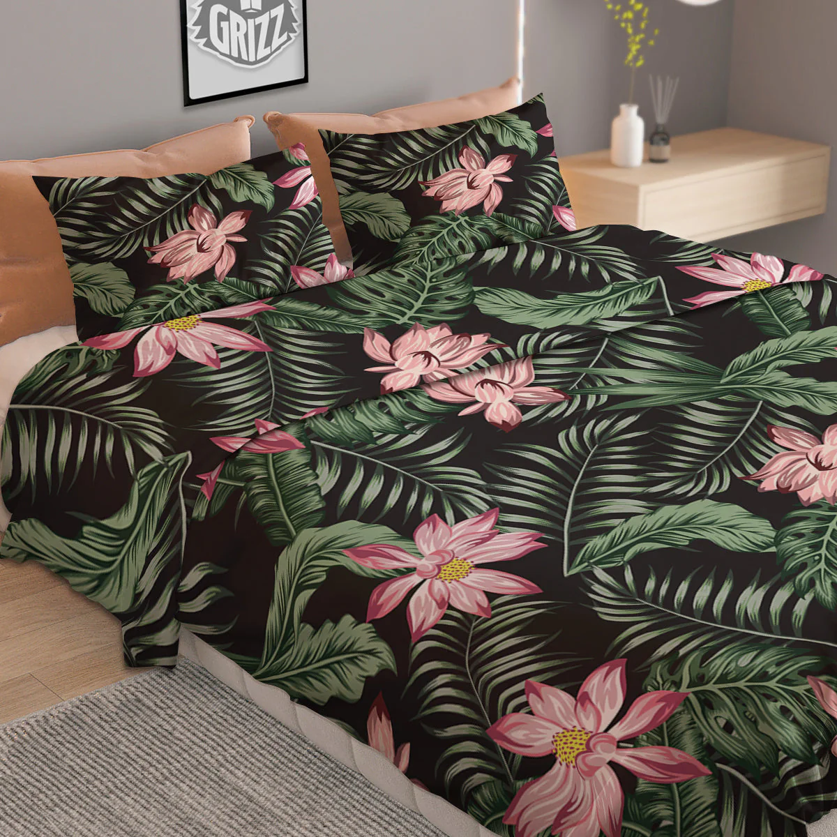 Lotus Tropical Print Pattern Duvet Cover Bedding Set - Image 2