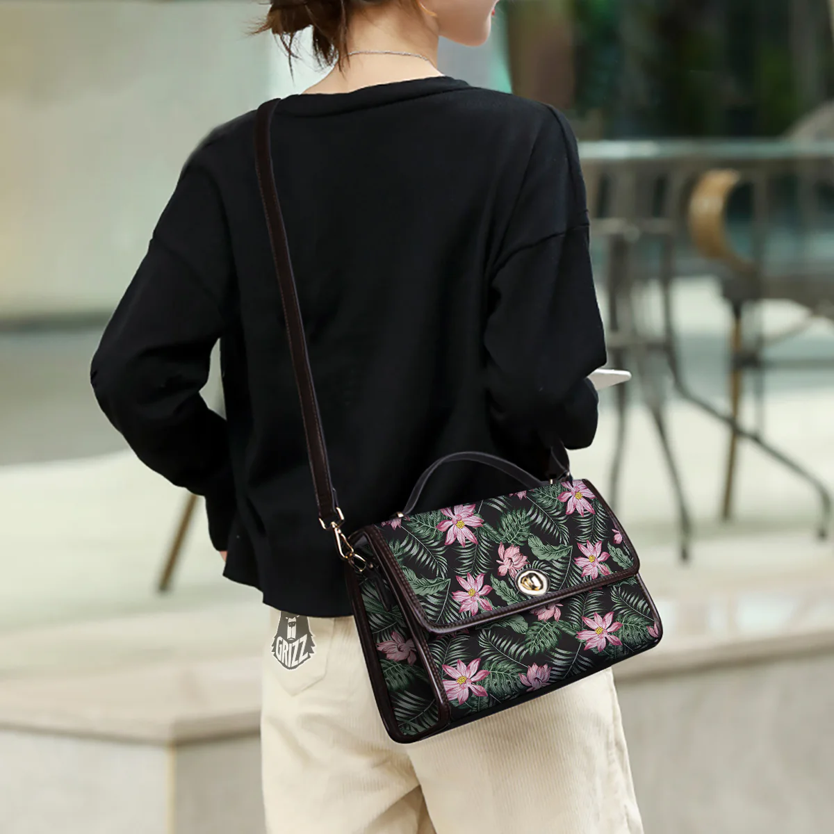 Lotus Tropical Print Pattern Women's Satchel Bag - Image 3