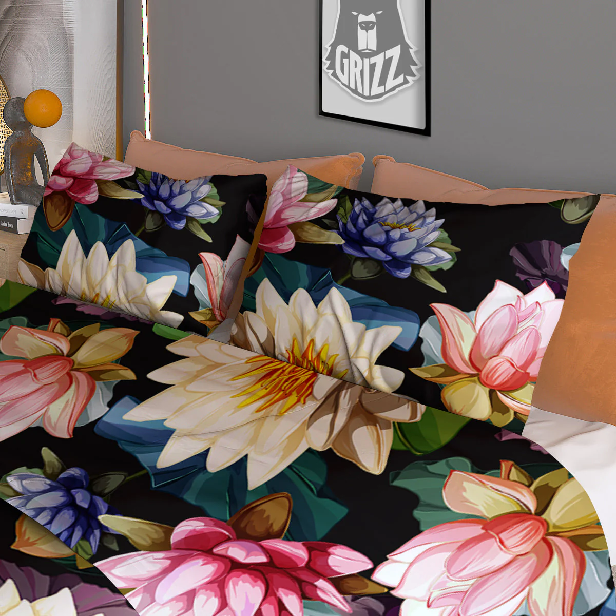 Lotus Vintage Print Pattern Duvet Cover Bedding Set - Image 3