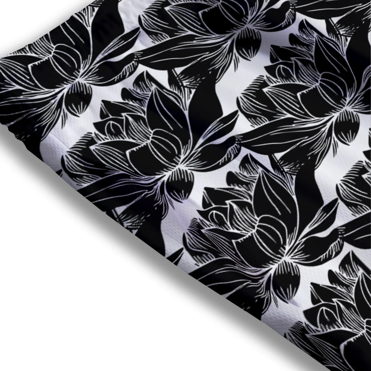 Lotus White And Black Print Pattern Mesh Shorts - Image 3