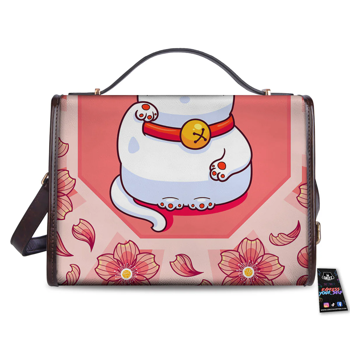 Lucky Cat And Sakura Japanese Print Women's Satchel Bag - Image 2