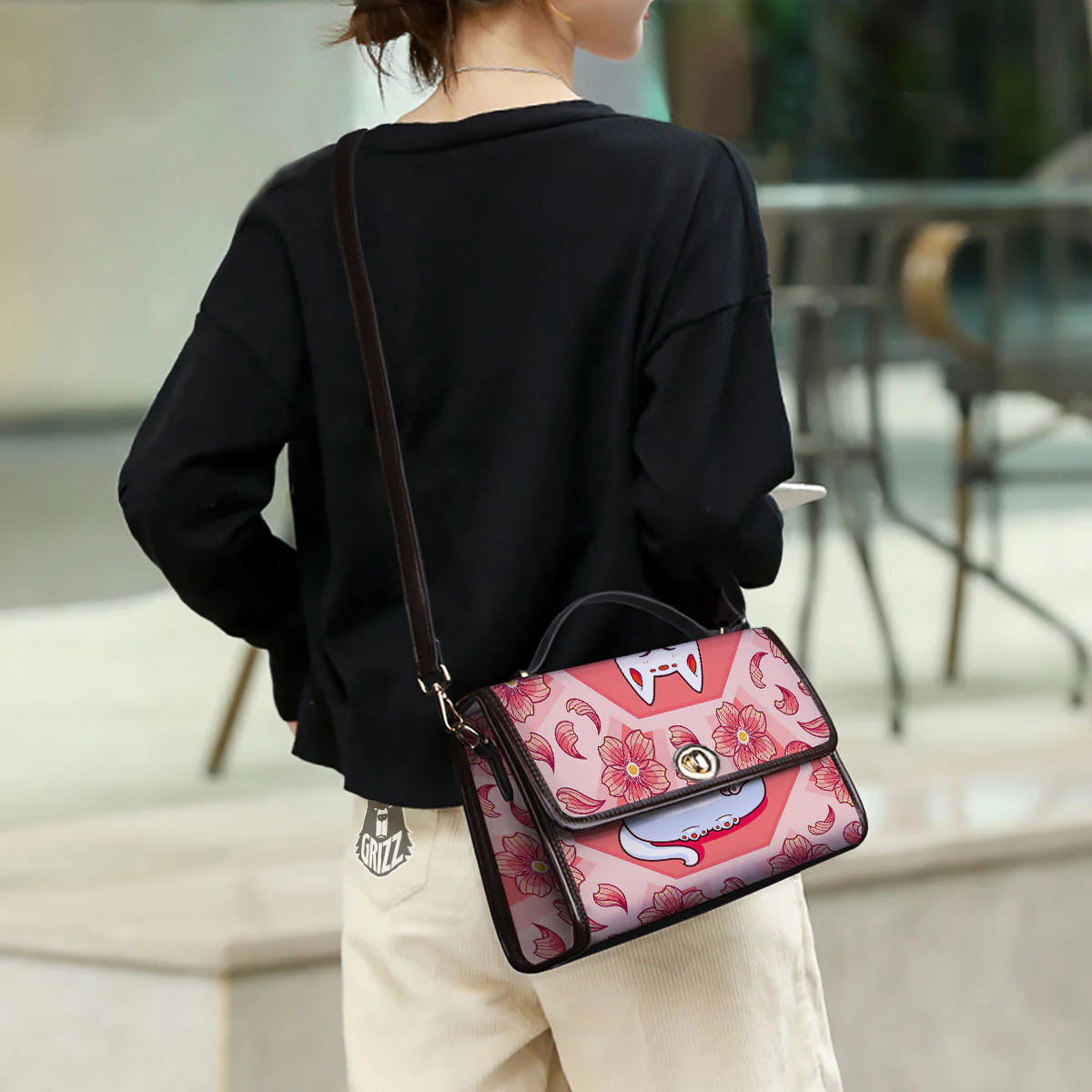 Lucky Cat And Sakura Japanese Print Women's Satchel Bag - Image 3
