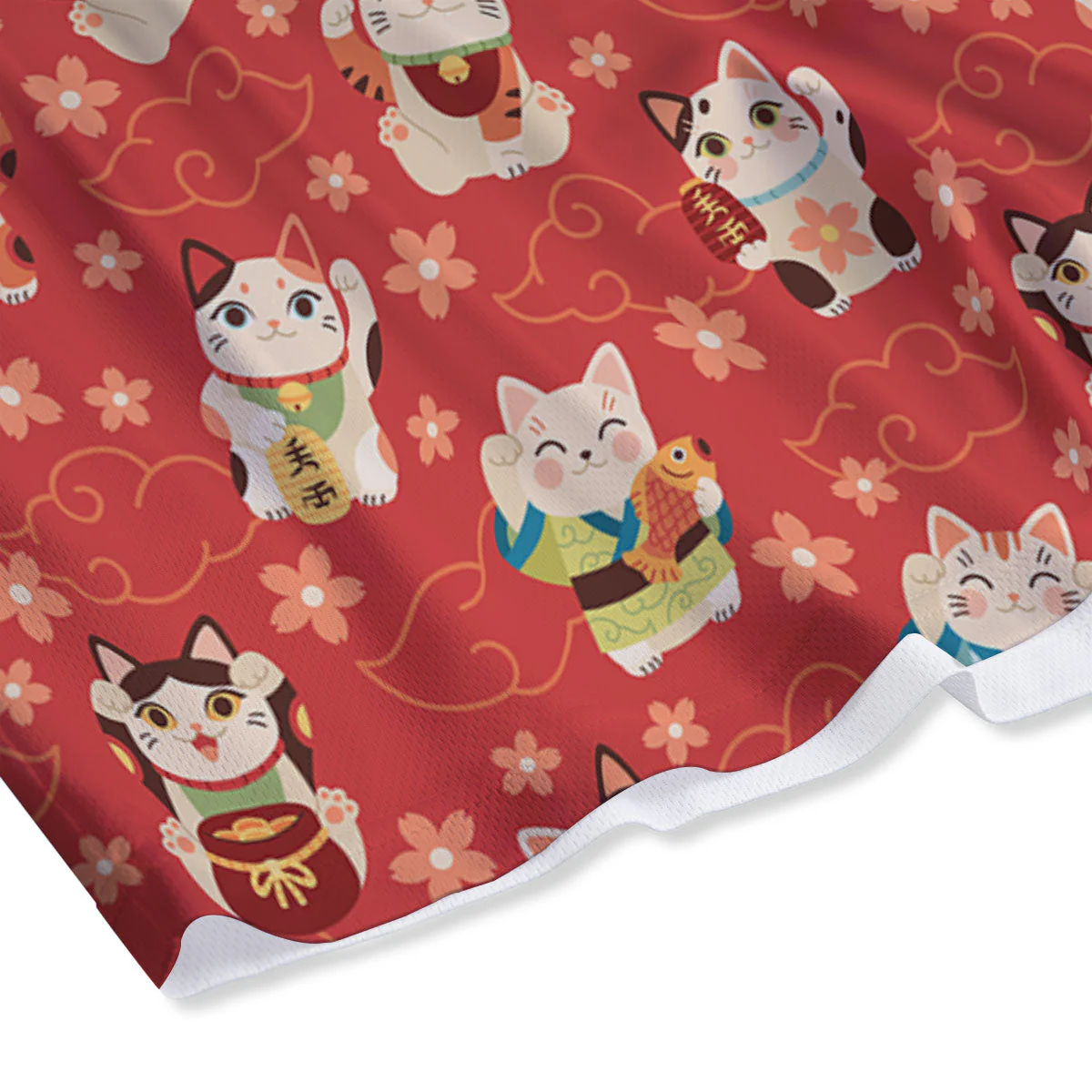 Lucky Cat Japanese Print Pattern Mesh Shorts - Image 4