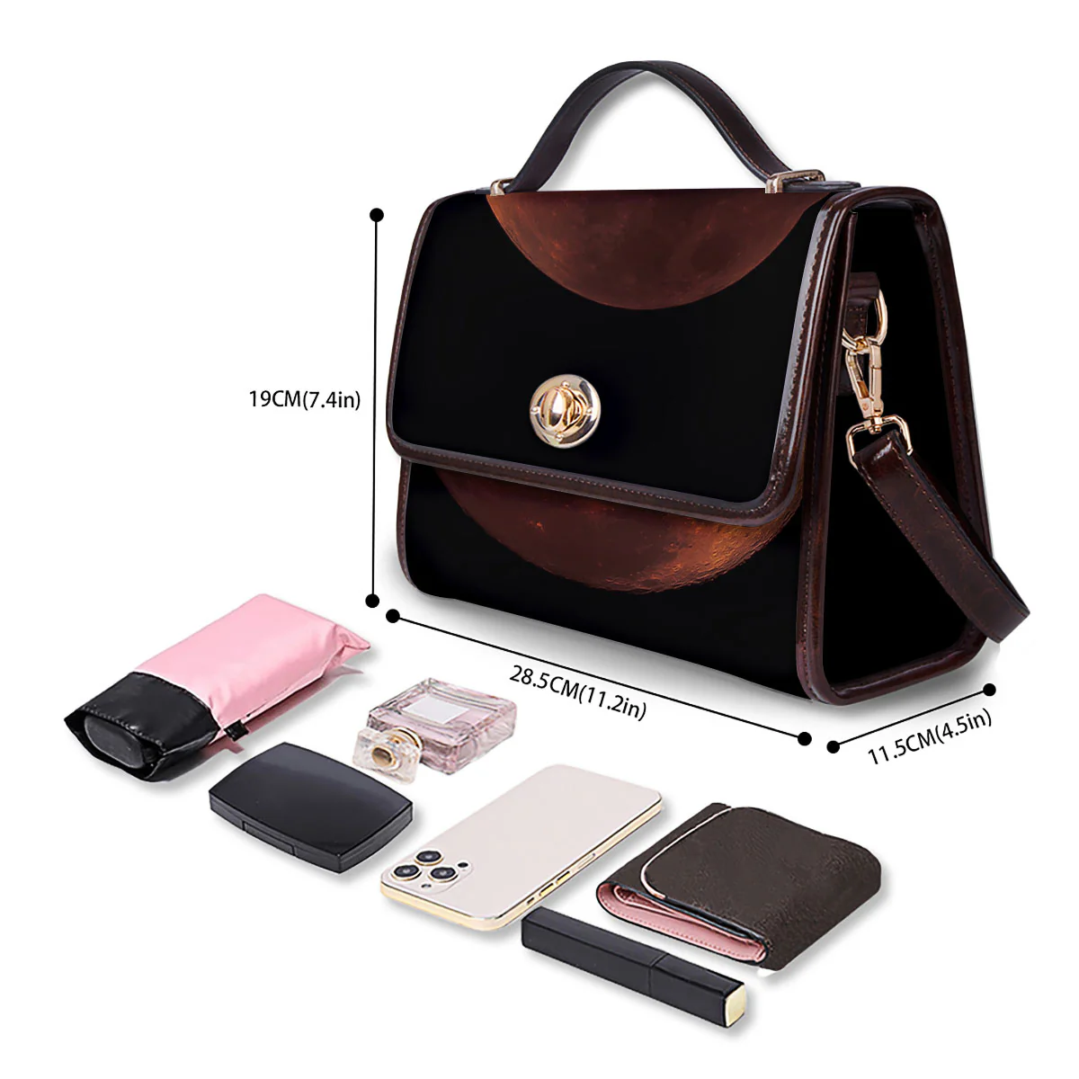 Lunar Cycle Eclipse Print Women's Satchel Bag - Image 4
