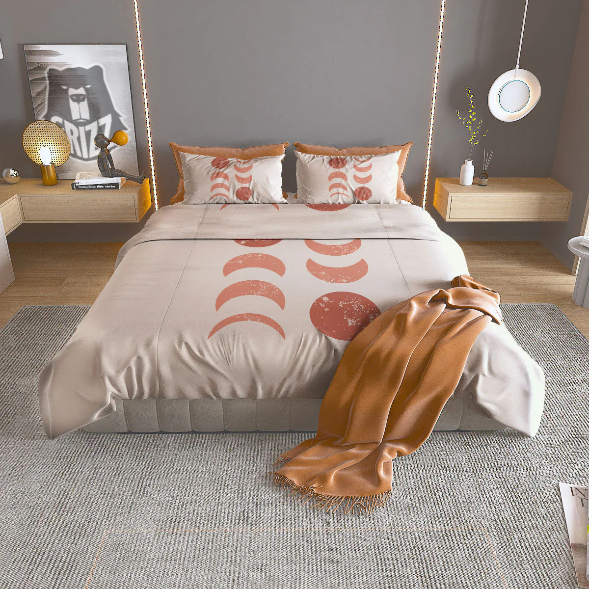 Lunar Cycle Phase Print Duvet Cover Bedding Set