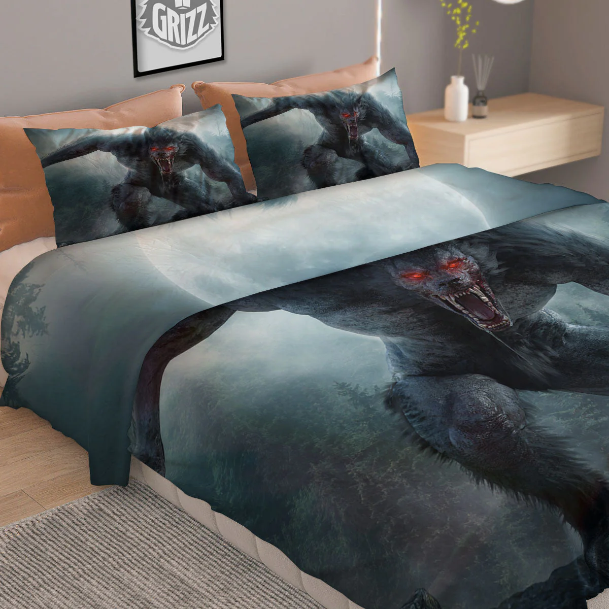 Lycan werewolf And Full Moon Print Duvet Cover Bedding Set - Image 2