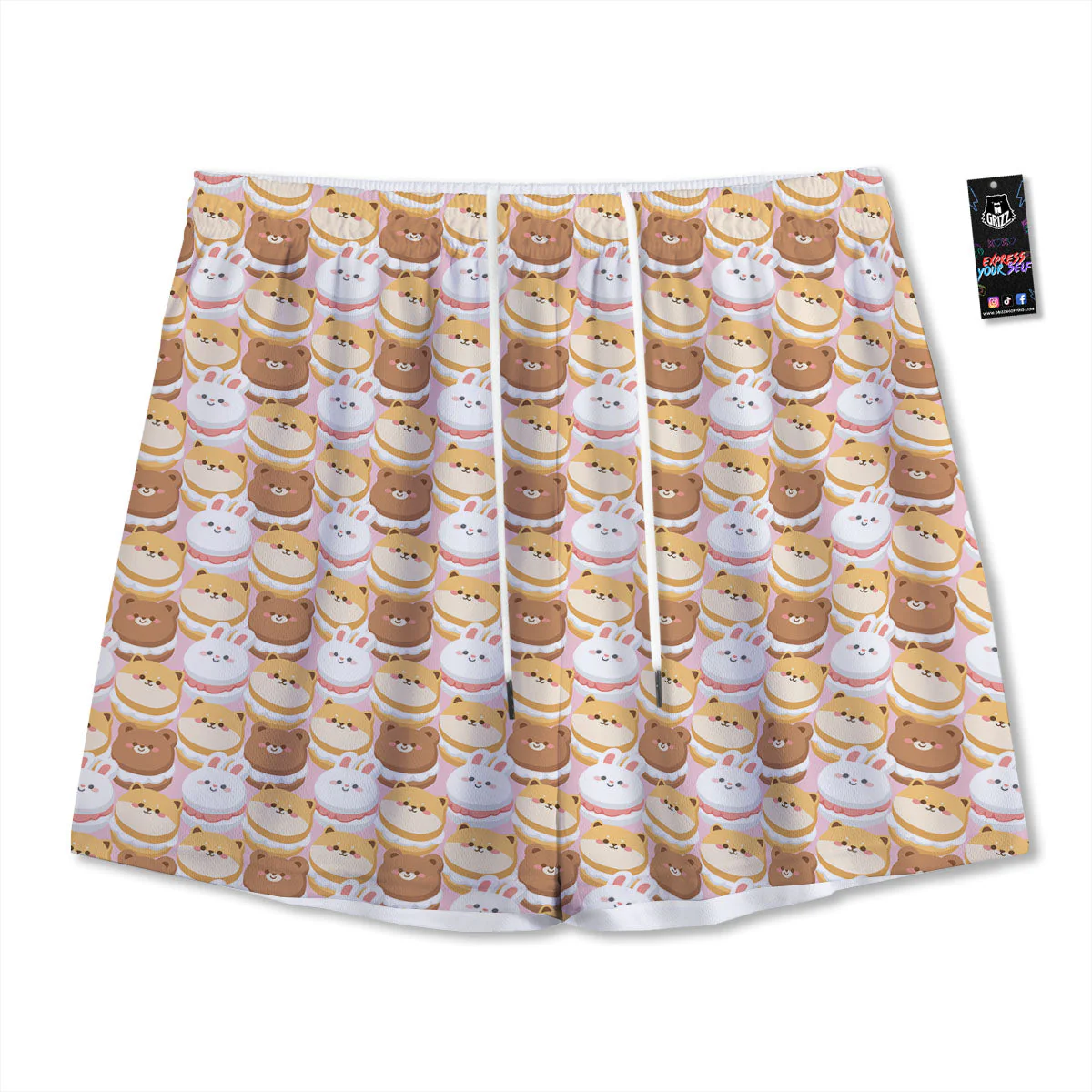 Macaron Cartoon Print Pattern Mesh Shorts