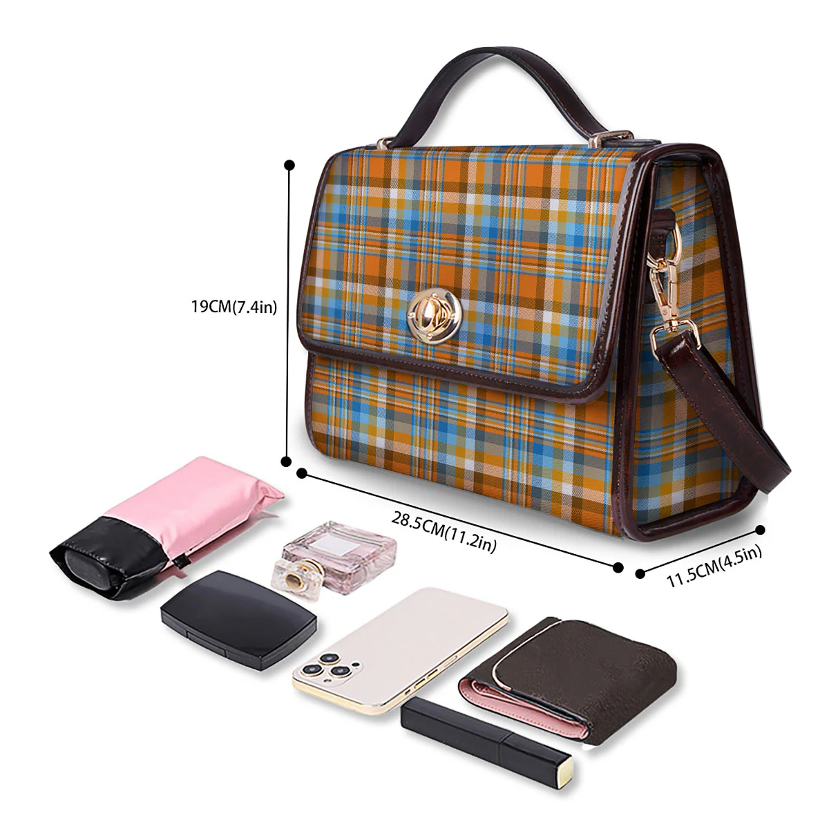 Madras Blue And Orange Print Pattern Women's Satchel Bag - Image 4