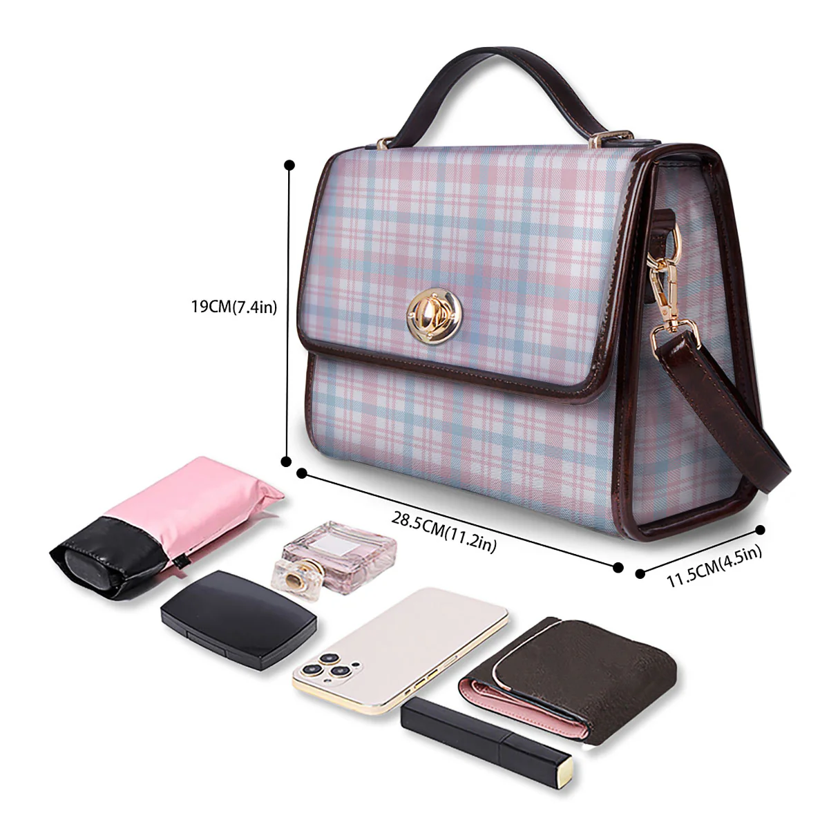 Madras Pastel Print Pattern Women's Satchel Bag - Image 4