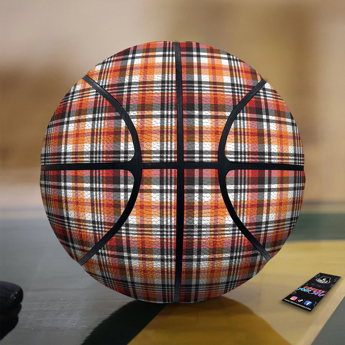 Madras Plaid Black And Orange Print Pattern Basketball